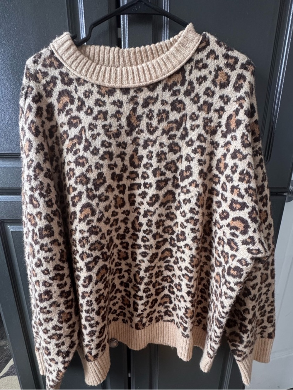 American Eagle Outfitters Leopard Print Crewneck Sweater in Beige Brown Black